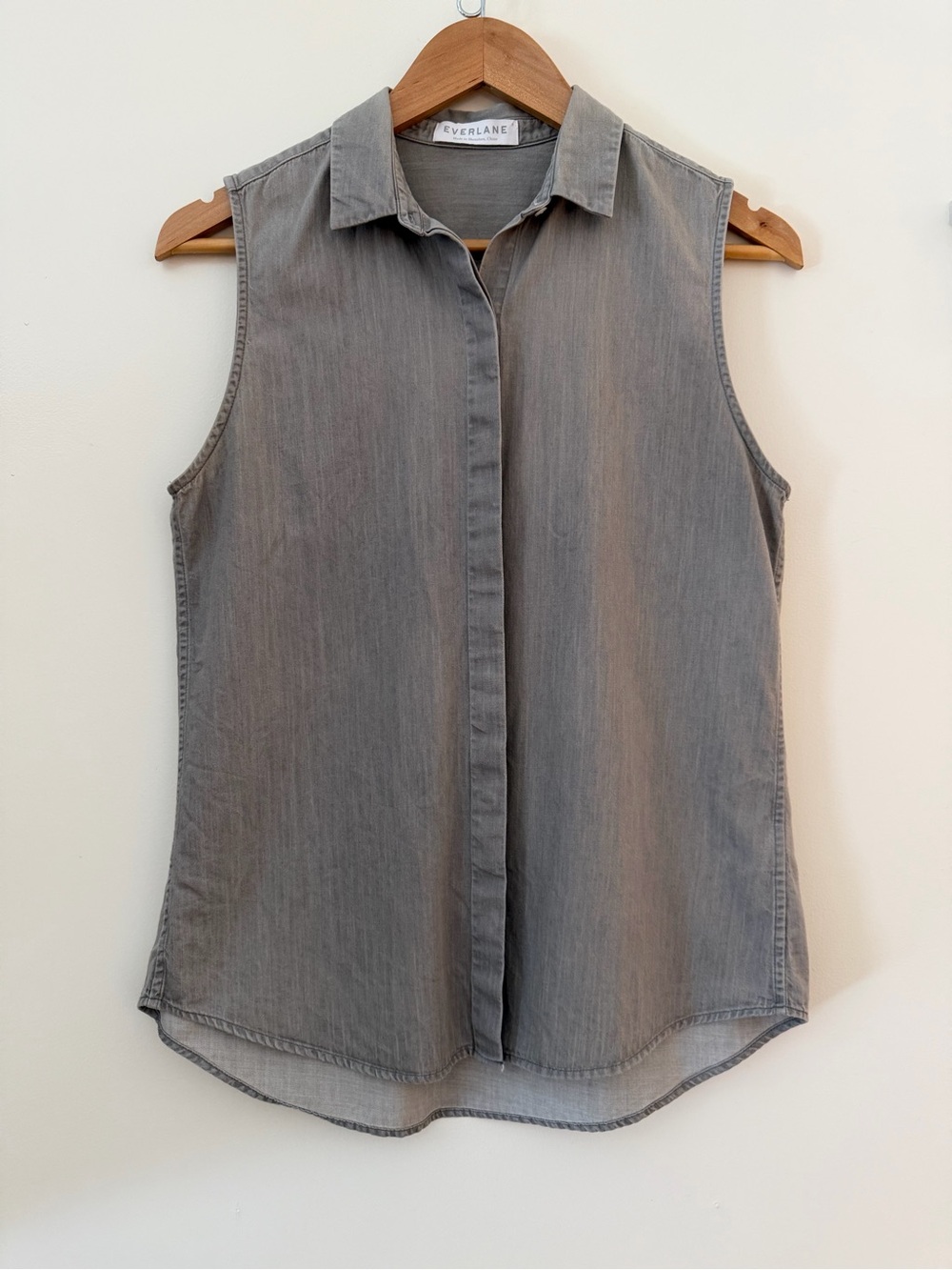 Everlane Gray Sleeveless Button-Down Collared Top
